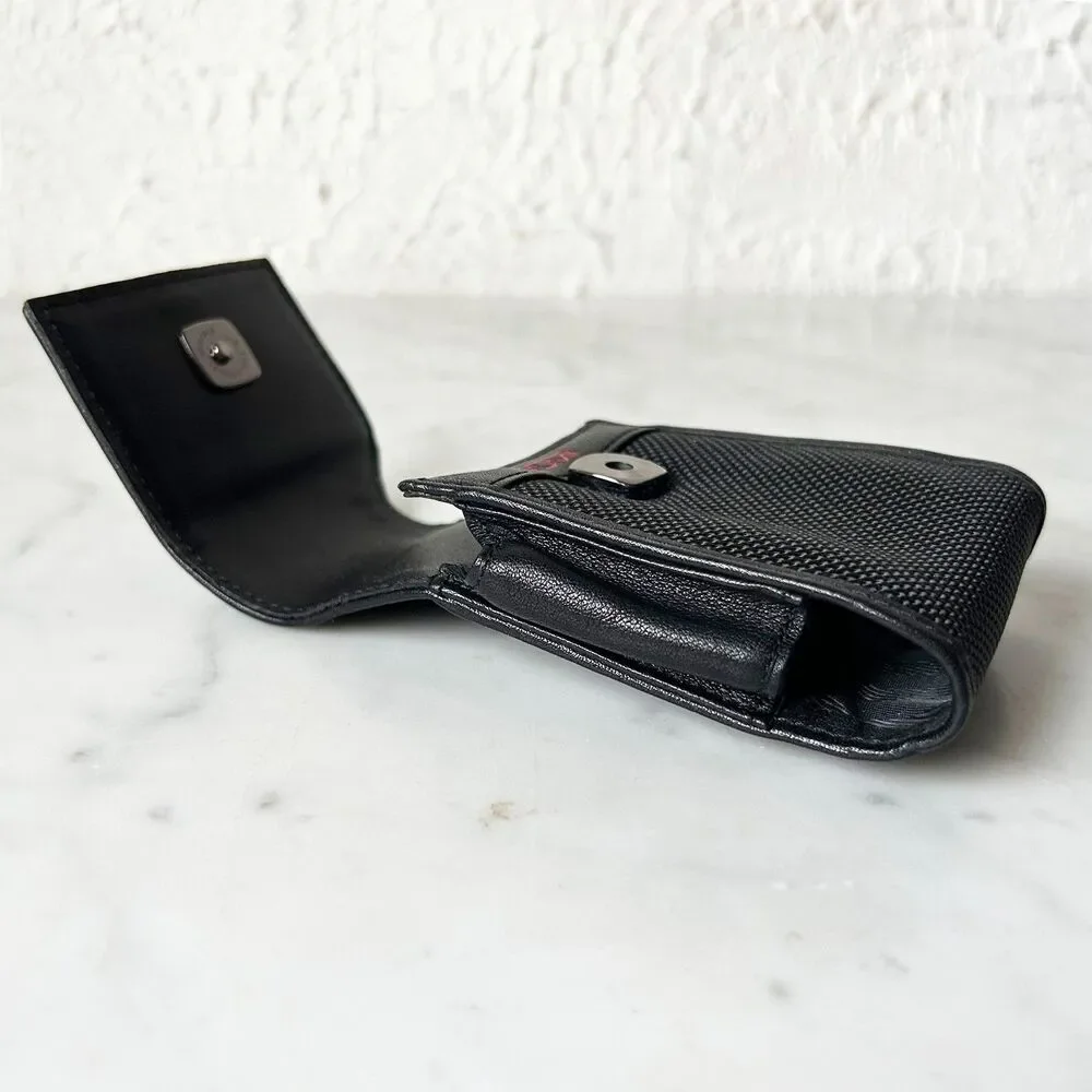 Vintage Tumi Flip Phone Case Black Leather/Nylon Magnetic Closure Belt Clip